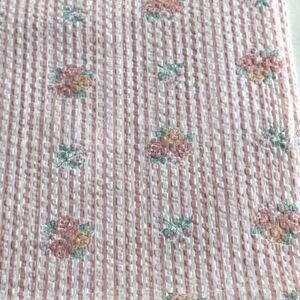 Vintage Wamsutta Pink Stripe Floral Seersucker Fabric Peach Crinkle Summer 3yd